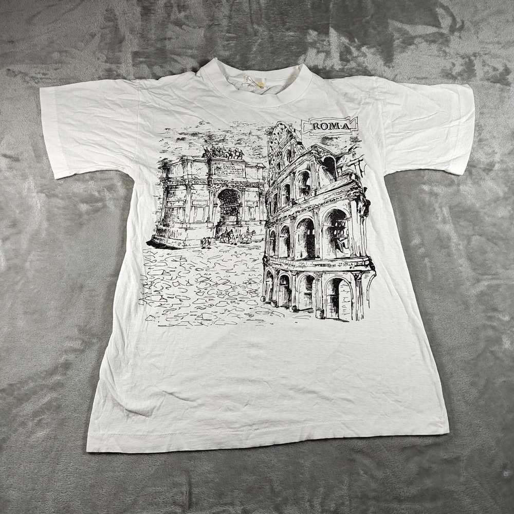 Vintage Rome Shirt Mens XL White Colosseum Single Stitch Roma Italy 80s Tourist